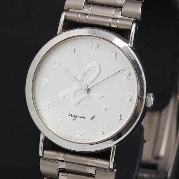 稼動 QZ 良品 アニエスベー V701-6840 シルバー文字盤 レディース腕時計 KRK 200...