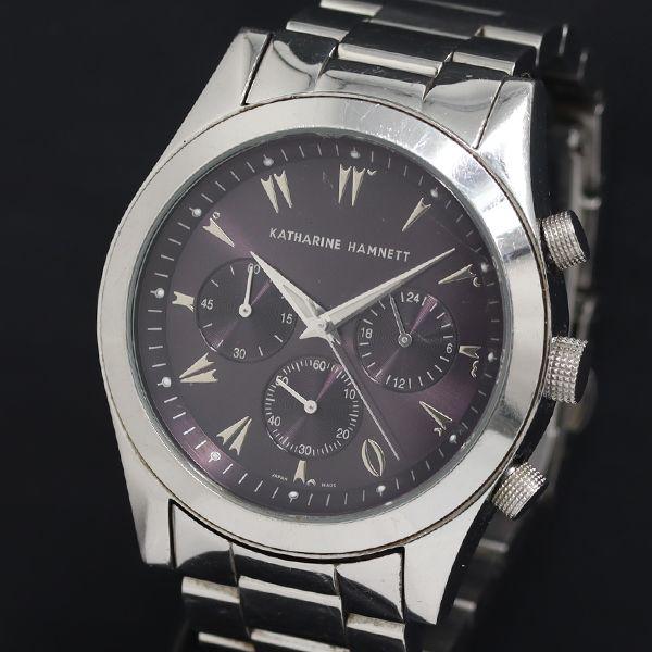 稼動 QZ 良品 KATHARINE HAMNETT KH-2070 9195 黒文字盤 クロノ レ...