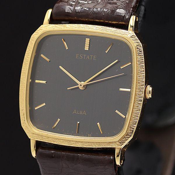 稼働 セイコー アルバ エステート QZ V801-5340 ブラック文字盤 メンズ腕時計 KMR ...