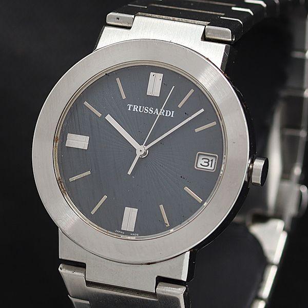 稼働 良品 トラサルディ tr-2067 QZ 黒文字盤 デイト メンズ腕時計 OSW 200000...