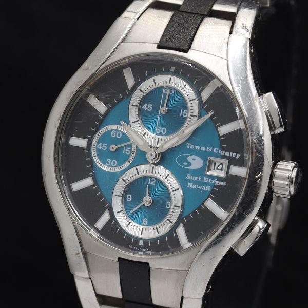 稼働 タウン＆カントリー TD0F-F0 クロノグラフ デイト ラウンド QZ ブラック/ブルー文字...