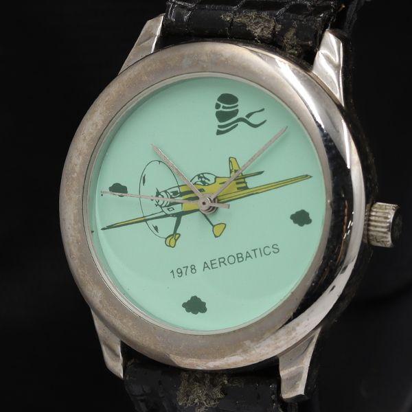 稼働 1978 aerobatics ラウンド 手巻 グリーン文字盤 メンズ/レディース腕時計 TK...