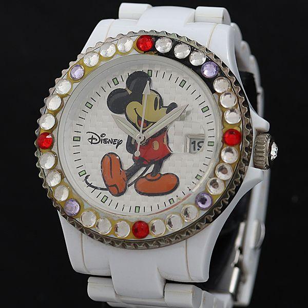 稼働 良品 ディズニー ミッキーマウス D91084 QZ マルチカラー文字盤 ストーンベゼル デイ...