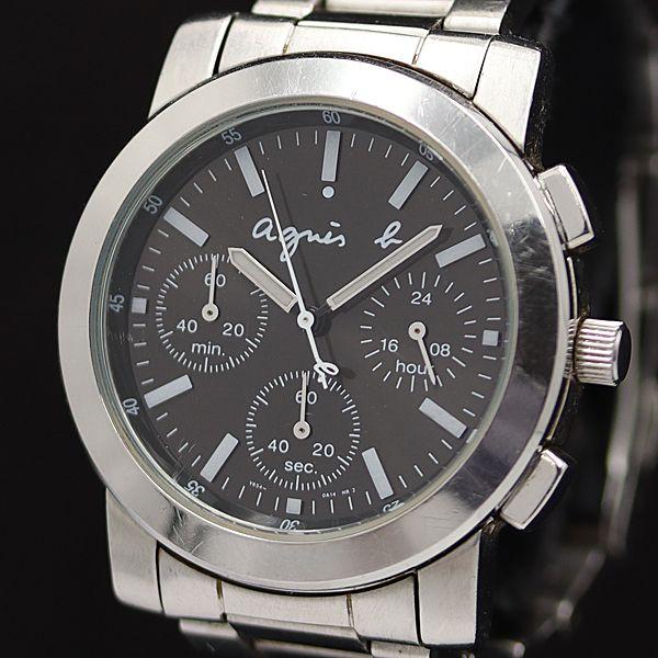 稼働 アニエスベー QZ クロノグラフ ブラック文字盤 V654-0A10 メンズ腕時計 KMR 2...