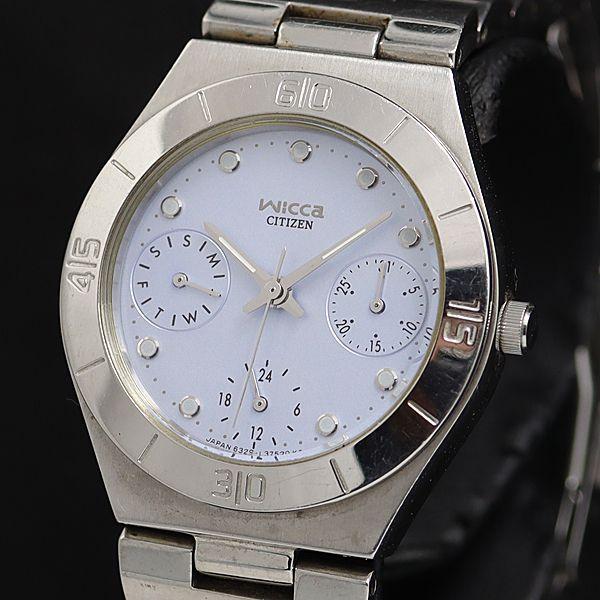 稼働 良品 シチズン ウィッカ 6329-L20107 QZ 水色文字盤 クロノグラフ メンズ腕時計...