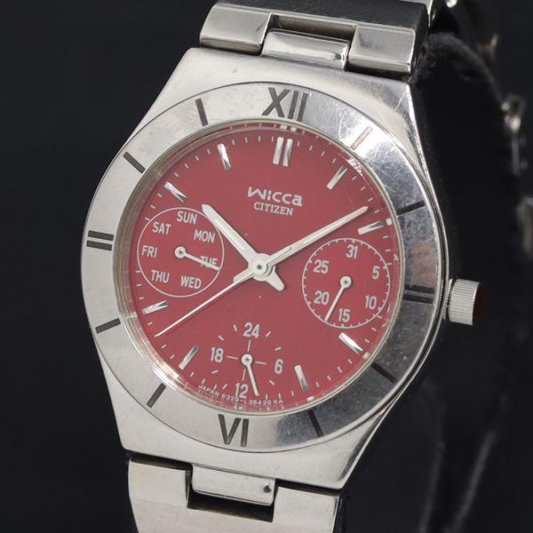 稼動 QZ 良品 シチズン ウィッカ 6329-L19508 赤文字盤 デイデイト レディース腕時計...