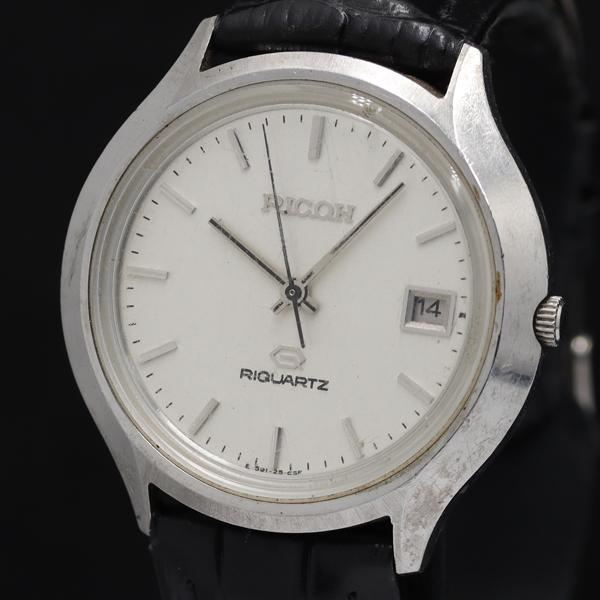 リコー RICOH 591044 デイト ラウンド QZ アイボリー文字盤 メンズ/レディース腕時計...