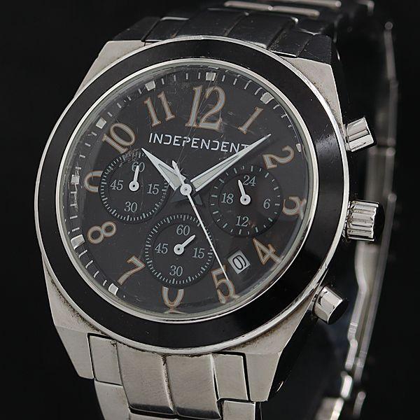 稼働 インディペンデント 0520-002864-03 QZ 黒文字盤 クロノグラフ デイト メンズ...