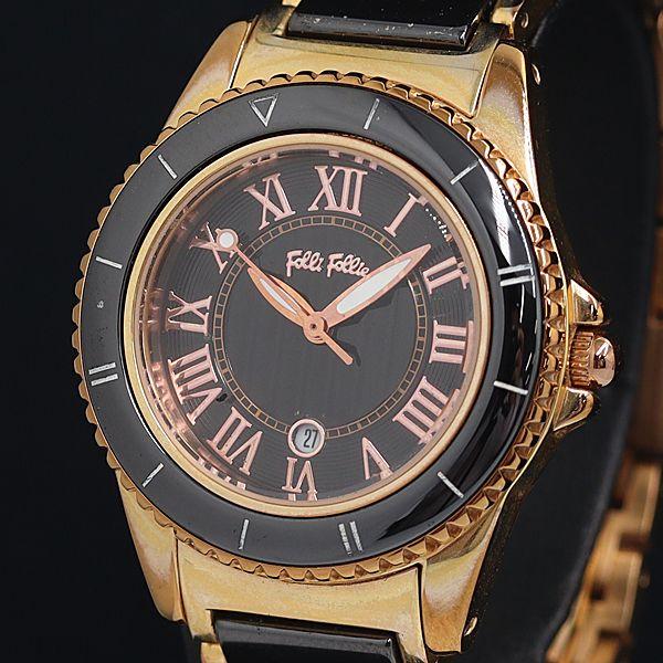 稼動 良品 フォリフォリ QZ 黒文字盤 デイト WF6R069BD レディース腕時計 OGH 20...