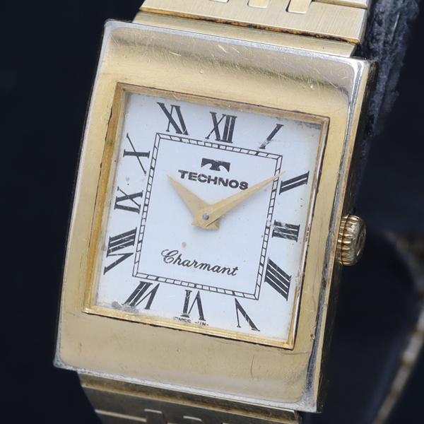 稼動 テクノス 手巻き シャルマン スクエア アイボリー文字盤 メンズ腕時計 2000000 NSK...