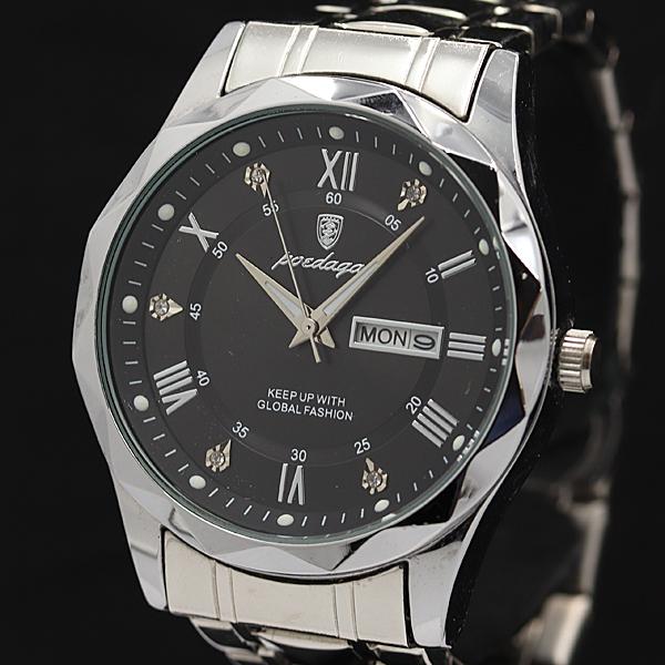 稼働 美品 ポエダガー QZ ブラック文字盤 グローバルファッション P615 メンズ腕時計 KMR...