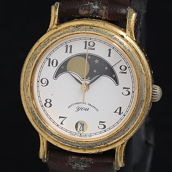 オリエント ユー センチメンタルグラフィティ QZ ムーンフェイズ デイト 白文字盤 メンズ腕時計 ...