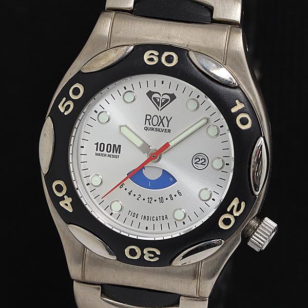 稼動 ロキシー QZ RXT600 シルバー文字盤 ラウンド デイト 回転ベゼル メンズ腕時計 20...