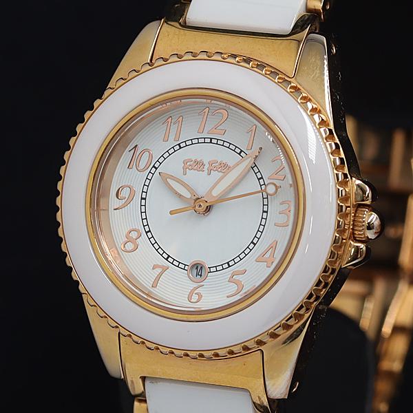 保/箱付 稼動 良品 フォリフォリ QZ 白文字盤 デイト WF1R001BD レディース腕時計 O...