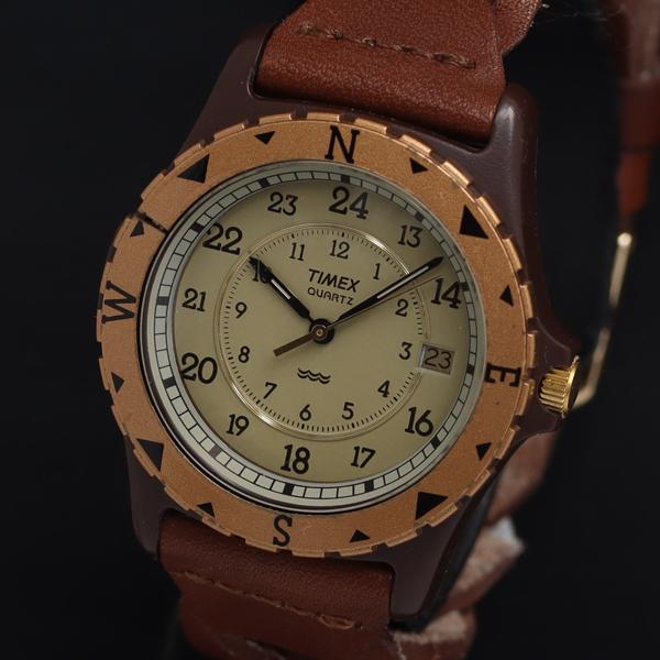 稼動 QZ タイメックス 395LA アイボリー文字盤 デイト ラウンド レディース腕時計 KRK ...