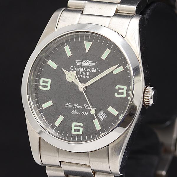 稼働 シャルルホーゲル QZ ブラック文字盤 CV-7835R メンズ腕時計 2000000 NSK...