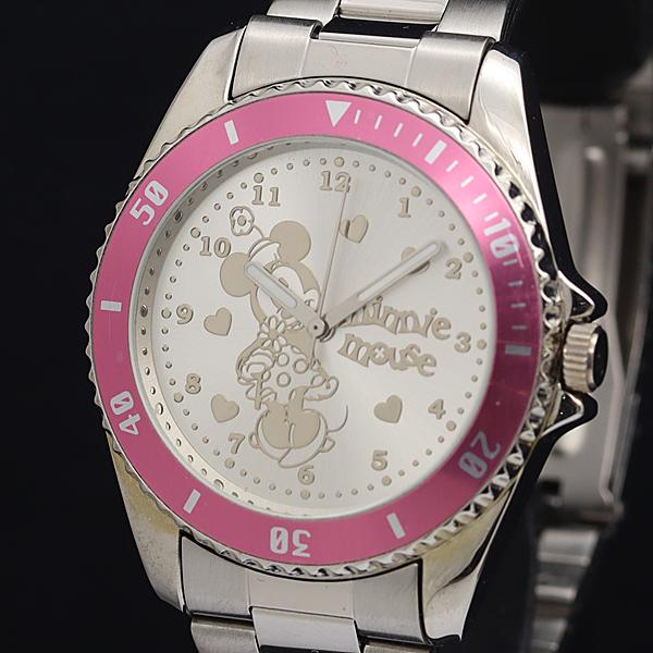保/箱付 稼動 良品 ミニーマウス QZ ディズニー シルバー文字盤 レディース腕時計 OGH 20...