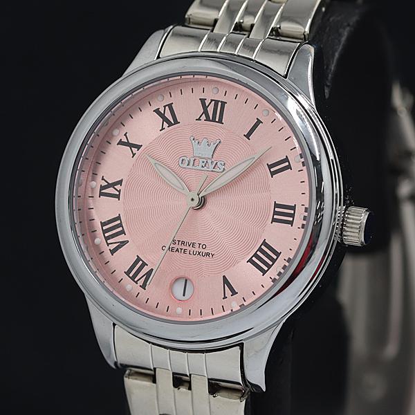 稼働 良品 箱付 OLEVS QZ No.5600L デイト ピンク文字盤 レディース腕時計 YUM...