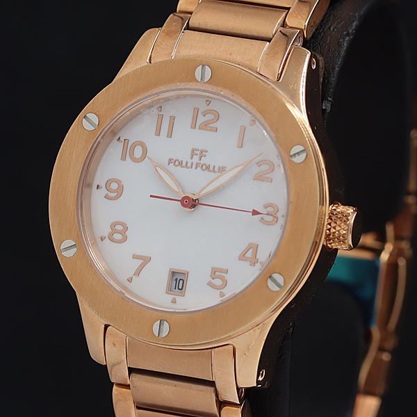 稼働 良品 箱付 フォリフォリ QZ WT6R042BD デイト ホワイト文字盤 レディース腕時計 ...