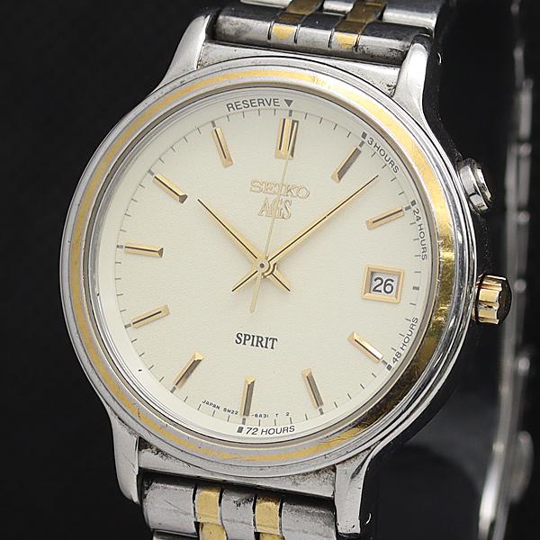 セイコー AGS スプリット 5M22-6A20 デイト QZ アイボリ−文字盤 メンズ腕時計 AO...