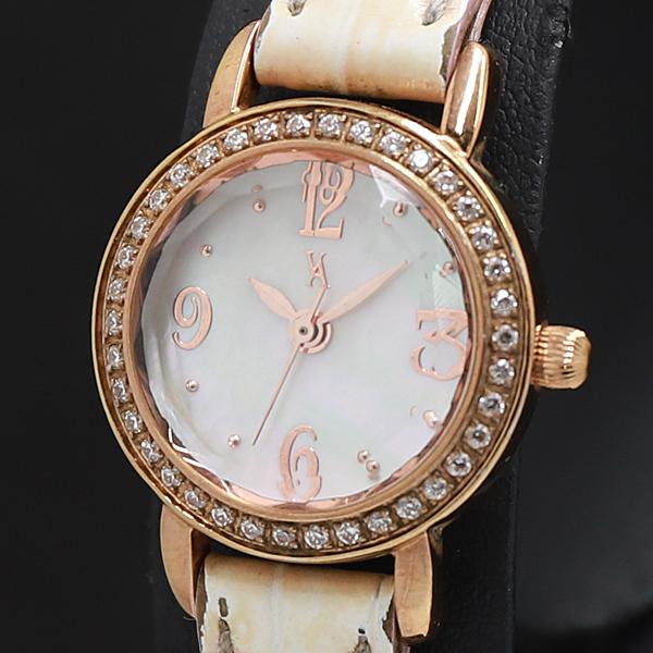 保/箱付 稼働 良品 ヴァンドーム青山 201209 QZ カットガラス 石付ベゼル 白シェル文字盤...