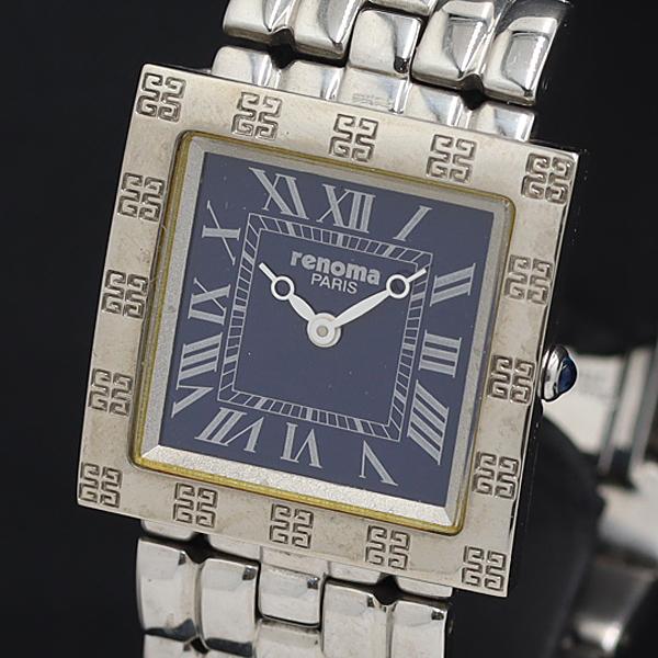 稼動 QZ 保/箱付 renoma M3023 青文字盤 スクエア レディース腕時計 KRK 200...