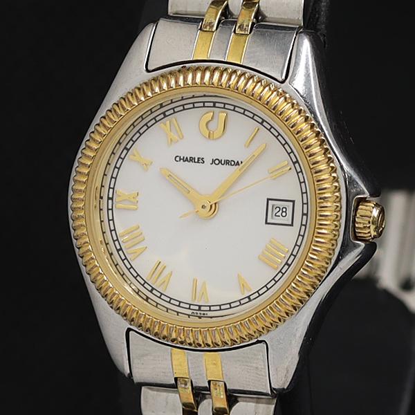 稼働 良品 シャルルジョルダン 02.28 QZ デイト 白文字盤 レディース腕時計 AOY 200...