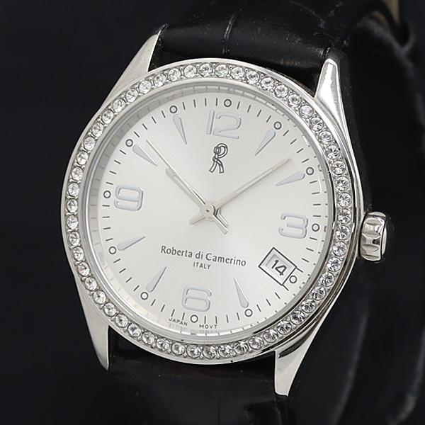 稼動 QZ 良品 石付 ロベルタディカメリーノ M8592 シルバー文字盤 デイト レディース腕時計...