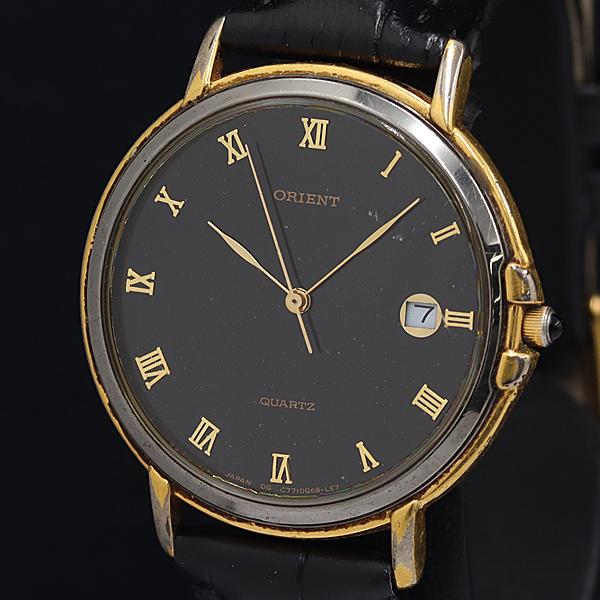 稼動 オリエント QZ 黒文字盤 デイト C770Q6L-30 メンズ腕時計 OGH 2000000...