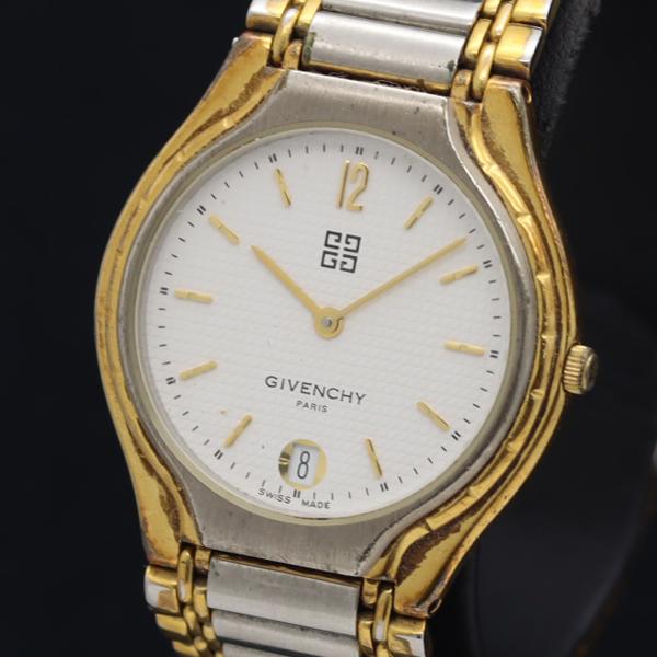 稼動 ジバンシイ QZ デイト ラウンド 白文字盤 メンズ腕時計 2000000 1YBY MTM