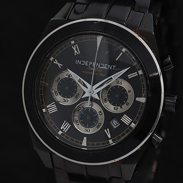 箱/説明書付 稼働 インディペンデント QZ 0520-002864-01 ブラック文字盤 クロノグ...