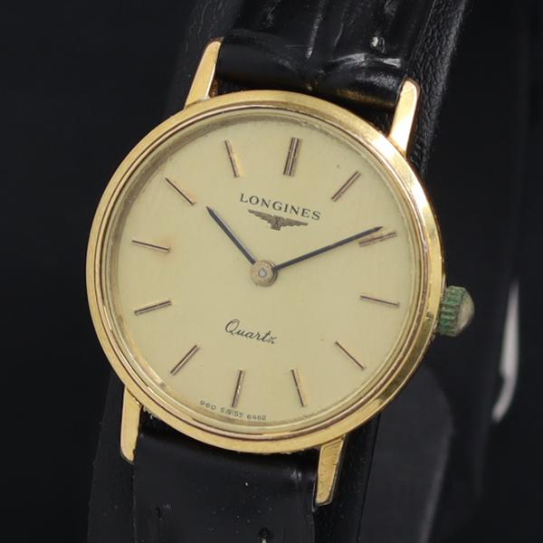 稼動 QZ ロンジン 20772558 ゴールド文字盤 ラウンド レディース腕時計 KRK 2000...