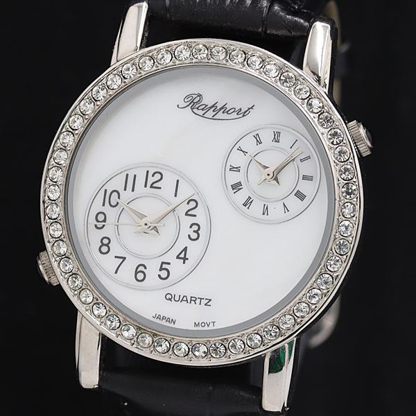 稼動 良品 rapport QZ ダブルフェイス ダイヤベゼル ホワイトシェル文字盤 レディース腕時...