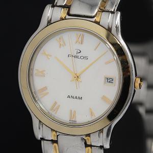 稼働 PHILOS ANAN QZ シェル文字盤 デイト P069-41A メンズ腕時計 OGH 2000000 NSK