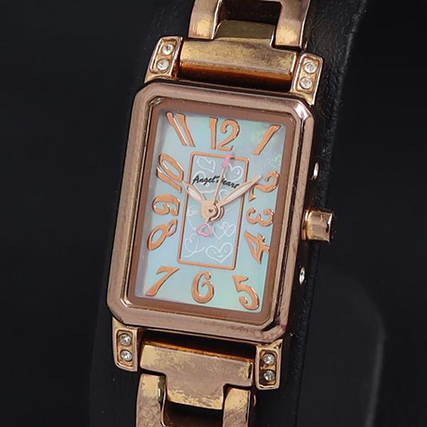 稼動 QZ 良品 保/箱付 エンジェルハート TH16 石付 スクエア シェル文字盤 レディース腕時...