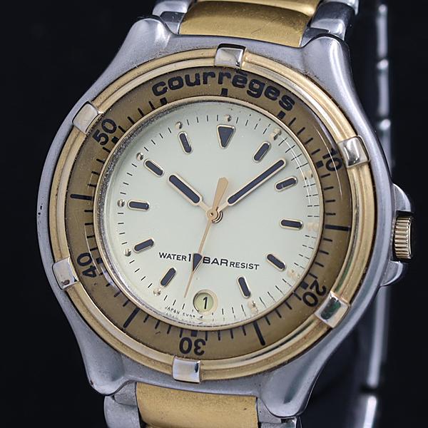 稼働 クレージュ QZ 5Y32-6A30 ゴールド文字盤 メンズ腕時計 2000000 NSK I...