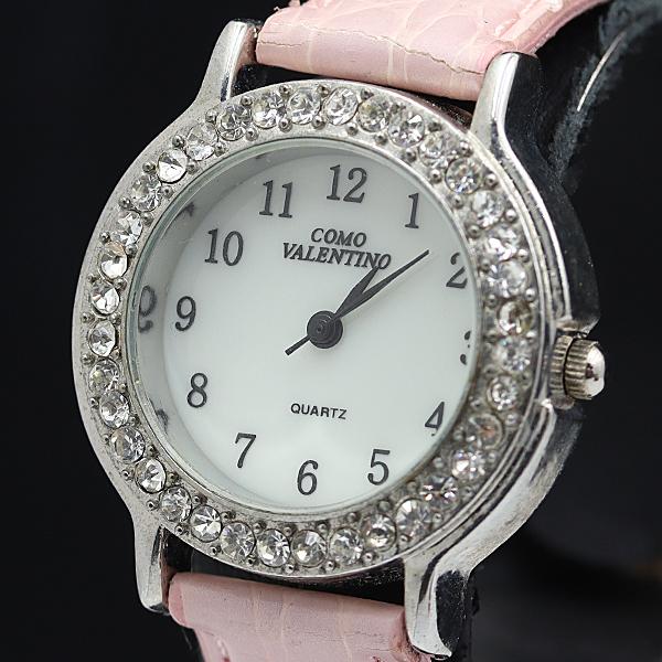 箱付 稼働 コモバレンチノ QZ ストーンベゼル ホワイト文字盤 CV-3090L レディース腕時計...