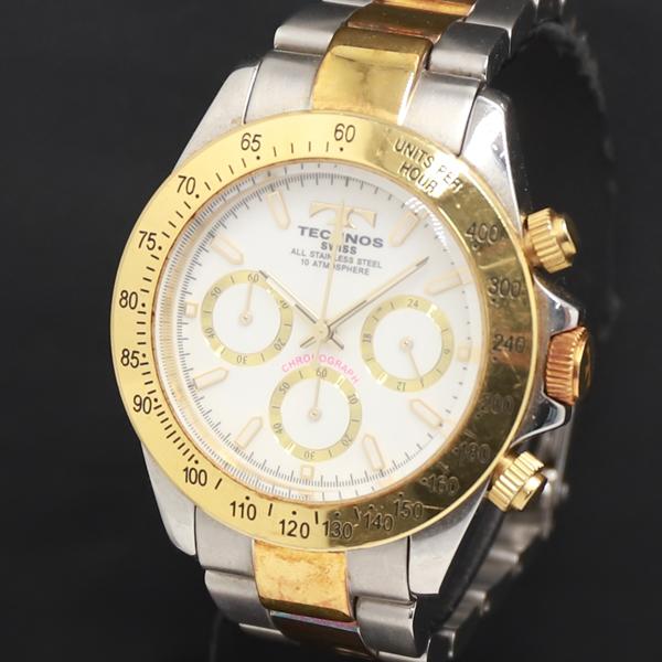 稼働 QZ テクノス TGM615 白文字盤 クロノ メンズ腕時計 2000000 NSK KRK