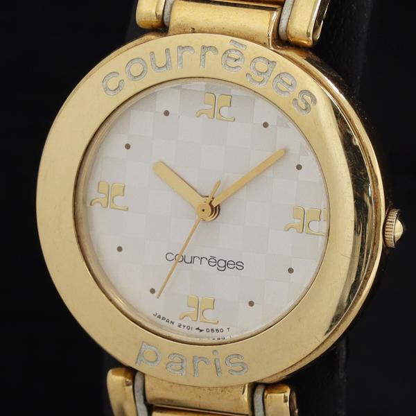 稼働 良品 クレージュ 2Y01-0050 QZ 白文字盤 レディース腕時計 KRH 2000000...