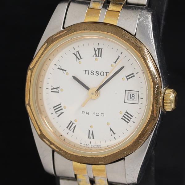 稼働 良品 ティソ P330/430 QZ 白文字盤 デイト レディース腕時計 KRH 200000...