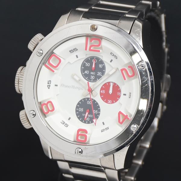 稼働 QZ Franc Temps Gavarnie 白文字盤 クロノ メンズ腕時計 2000000...