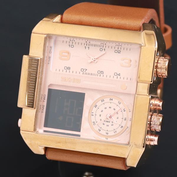 QZ SKMEI 1391 デジアナ ピンクゴールド文字盤 デュアルタイム メンズ腕時計 20000...