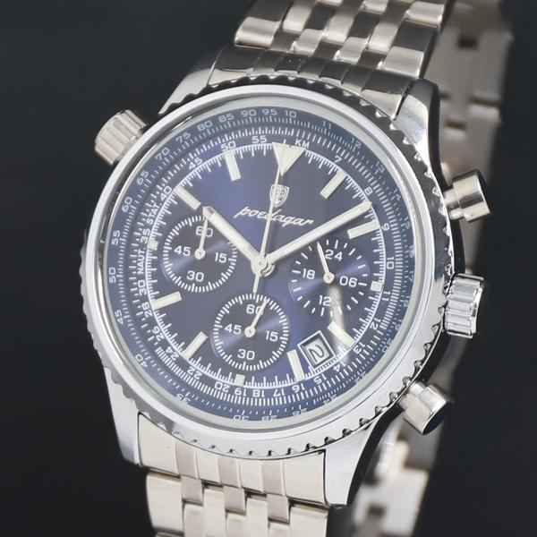 稼働 QZ 良品 960B POEDAGAR 青文字盤 クロノ デイト メンズ腕時計 2000000...