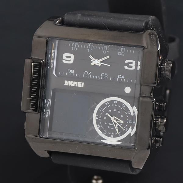 QZ SKMEI 1391 デジアナ 黒文字盤 デュアルタイム メンズ腕時計 2000000 NSK...