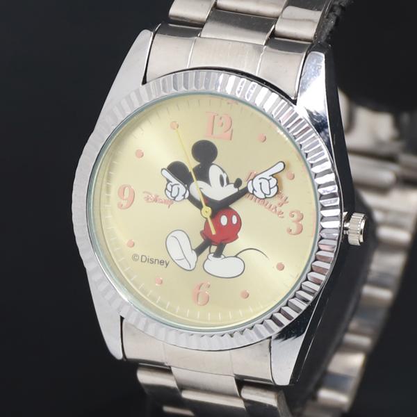稼働 QZ 良品 ディズニー ミッキーマウス ゴールド文字盤 メンズ腕時計 2000000 NSK ...