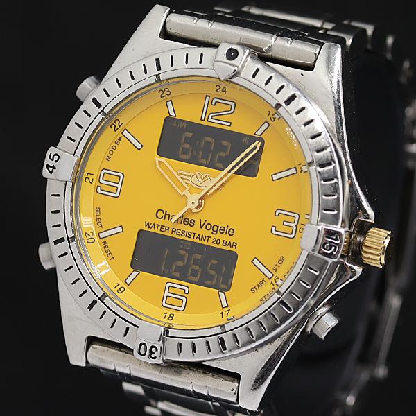 稼働 シャルルホーゲル QZ デジアナ文字盤 イエロー  CV-7685 メンズ腕時計 200000...