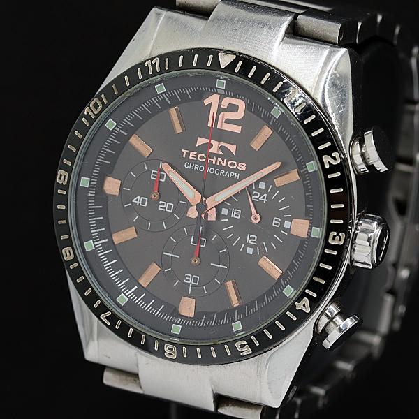 1円 稼働 テクノス T1019TH QZ クロノグラフ ブラック文字盤 メンズ腕時計 200000...