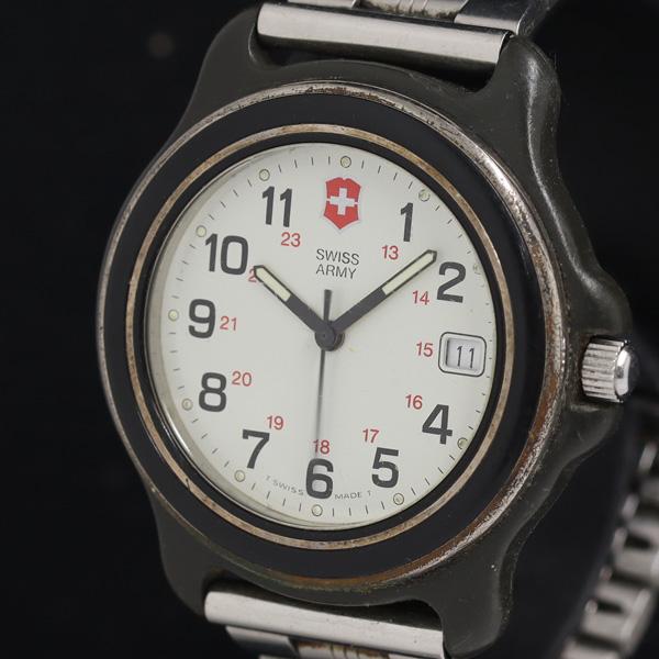 稼働 スイスアーミー QZ 白文字盤 デイト メンズ腕時計 KRH 2000000 NSK