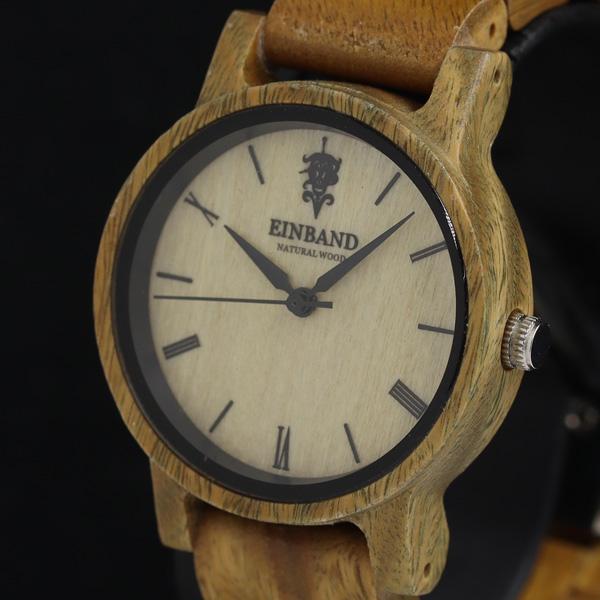 稼働 良品 アインバンド QZ ブラウン文字盤 木製 メンズ腕時計 KRH 2000000 NSK