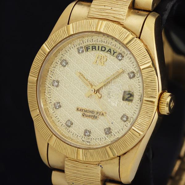レイモンドピア RP-326 QZ ゴールド文字盤 デイト 石付 メンズ腕時計 KRH 200000...